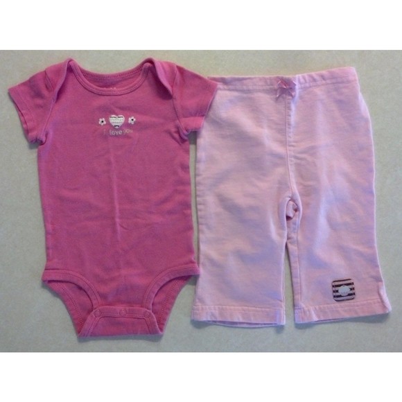 Girl's Sz 3-6 M Month 2 Piece Carter's Outfit Pink "I Love You" Heart Top, Pants - Picture 1 of 7